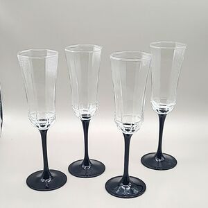 Vintage Luminarc France "Octime" Black Champagne Flutes, Set of 4